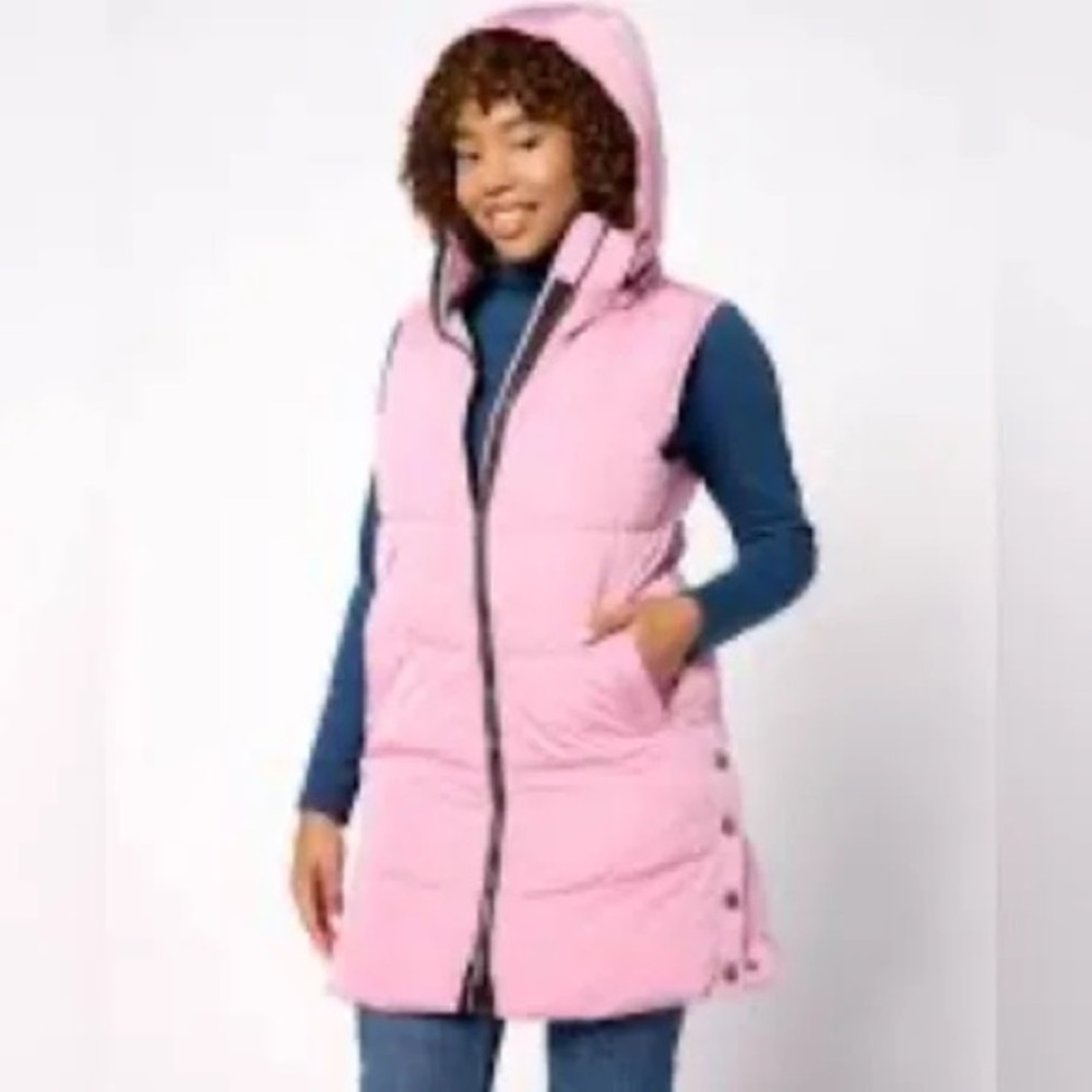 Nuage Pink Puffer Vest Jacket Long Hooded 3X